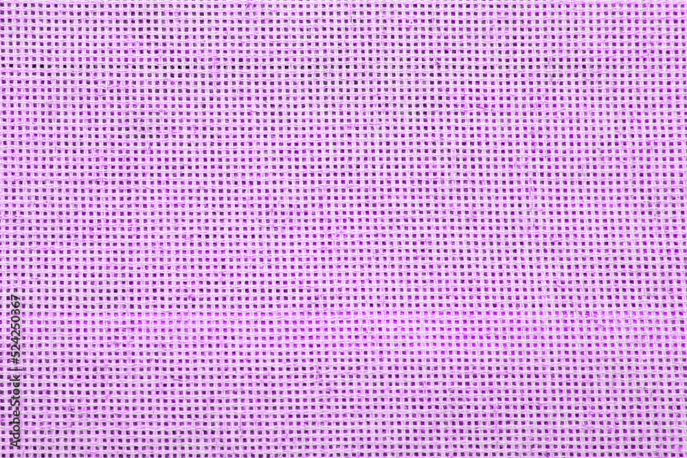 Texture of light violet burlap fabric as background, top view