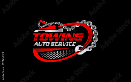 Illustration vector graphic of towing truck service logo design suitable for the automotive company photo