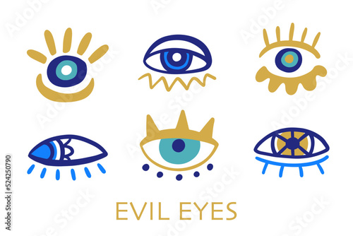 Evil eyes set. Hand drawn elements