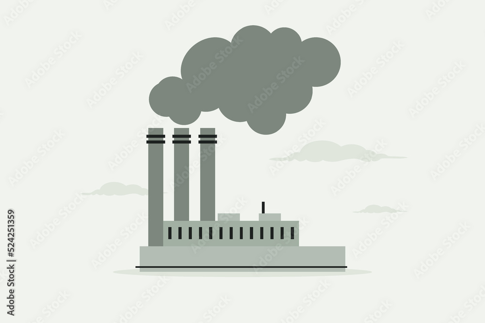 Factory icon. Grey industrial building. Vector illustration flat design style. 