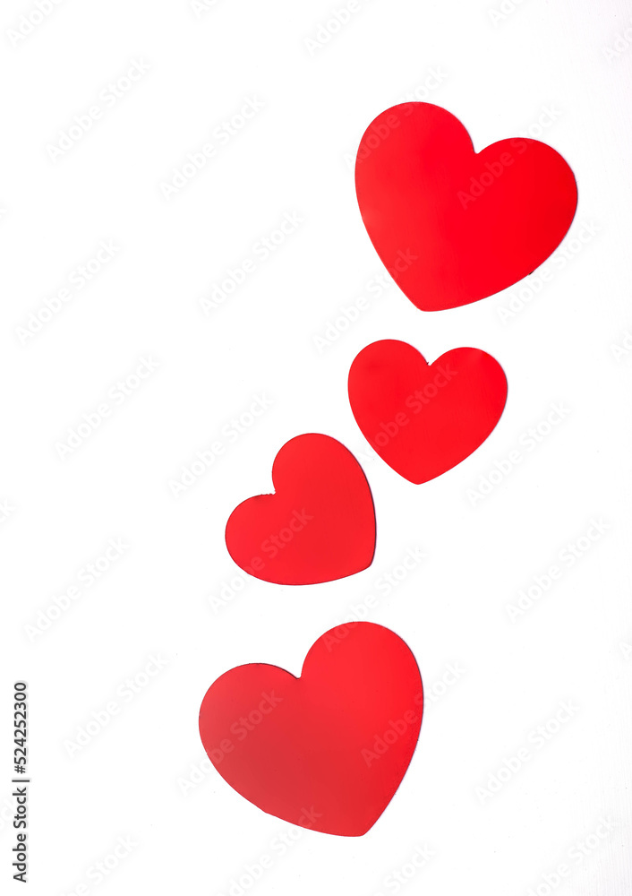 Valentine's Day concept. Card, banner with red hearts isolated on a white background. Romantic postcard.