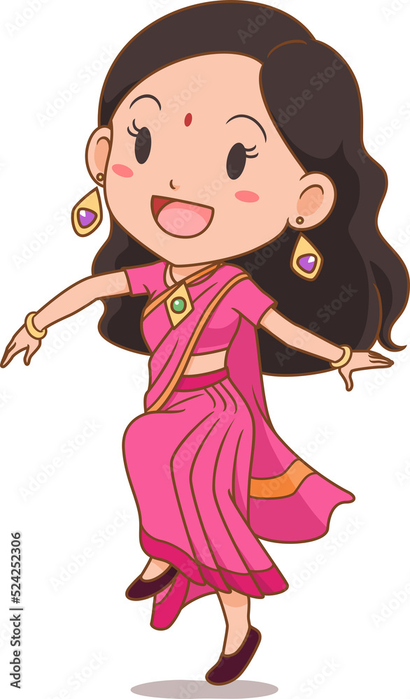 Cartoon Indian girl in traditional costume. Cartoon Indian girl in traditional costume.