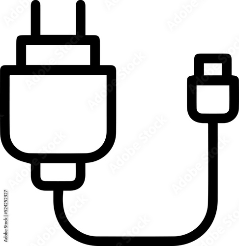 Mobile phone charger icon. Outline mobile phone charger vector icon for web design isolated on white background.
