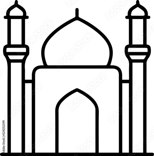 Islamic mosque icon. Thin linear islamic mosque outline icon isolated on white background.