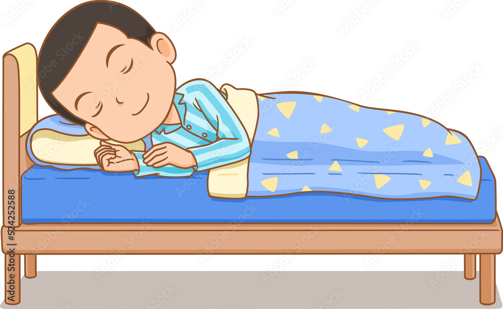 Cartoon boy sleeping in bed. Stock Illustration | Adobe Stock