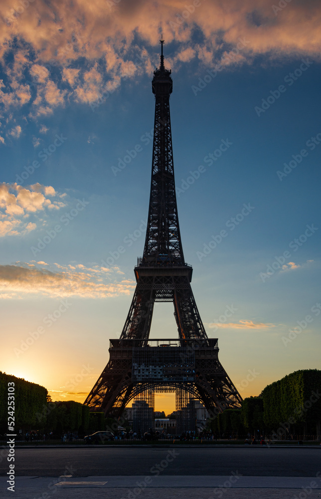View of the the Eiffel Tower in summer