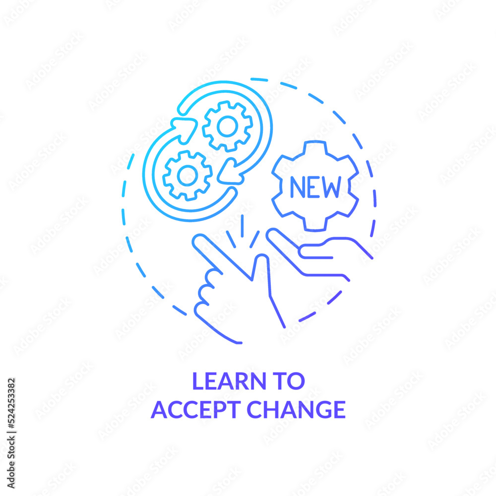 Learn to accept change blue gradient concept icon. Adaptation skills. Way to identify trends abstract idea thin line illustration. Isolated outline drawing. Myriad Pro-Bold font used Learn to accept change blue gradient concept icon. Adaptation skills. Way to identify trends abstract idea thin line illustration. Isolated outline drawing. Myriad Pro-Bold font used