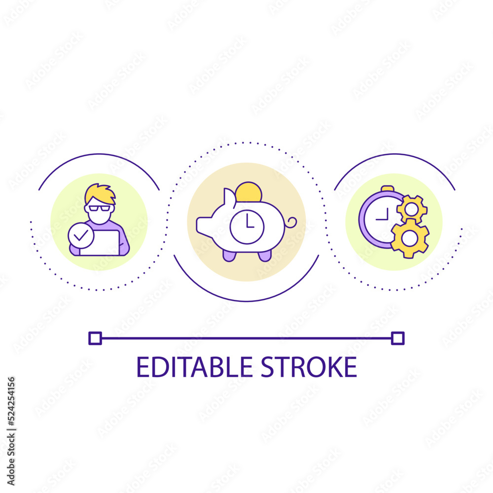 Budget and savings plan loop concept icon. Calculating periodic payments abstract idea thin line illustration. Account balance. Isolated outline drawing. Editable stroke. Arial font used Budget and savings plan loop concept icon. Calculating periodic payments abstract idea thin line illustration. Account balance. Isolated outline drawing. Editable stroke. Arial font used