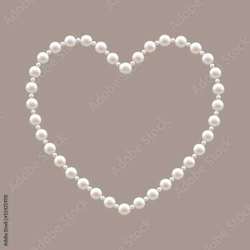 Frame Pearl Heart. Elegant Frame for Holiday Photos and Romantic Wedding Invitations. Beads Heart Frame. Colorful Realistic Style. Design Element for Love Valentine Day. Vector illustration.