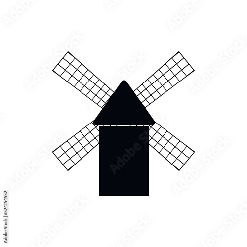 European traditional old  windmill icon. Building for millstones grain, flour, bread processing. 