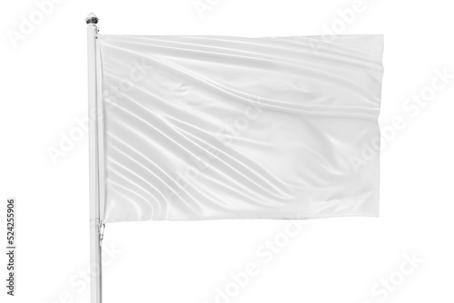 Obraz na płótnie White flag waving in the wind on flagpole, isolated on white background, closeup w salonie