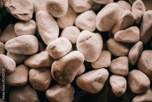 Photography sea pebbles as interior decor, close-up, top view of sea pebbles