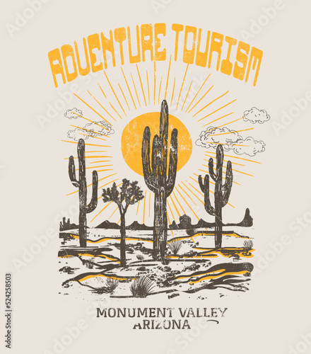 Desert safari Adventure truism, black mountain vector design for apparel. Arizona desert vibes t-shirt design. Cactus vector design. photo