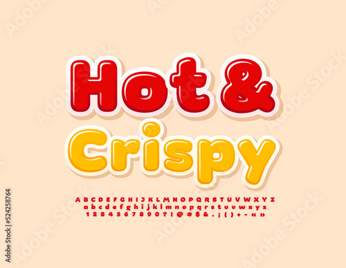 Vector marketing sign hot and Tasty. Red modern Font. Set of glossy Alphabet Letters , Numbers and Symbols
