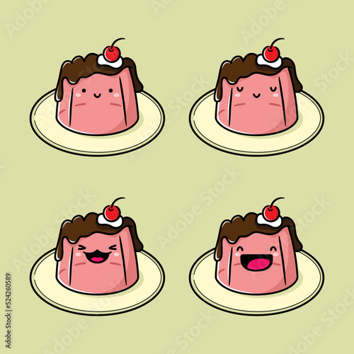 vector illustration of cute pudding emoji