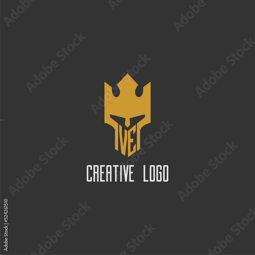 VE initial monogram logo for gaming with creative king spartan image design