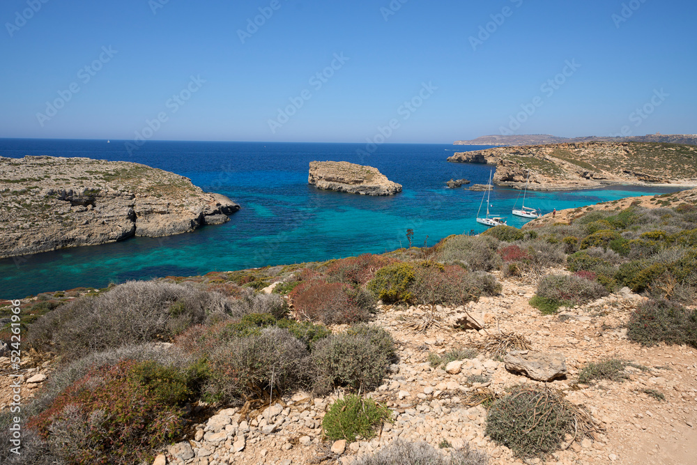 Wonderful blue lagoon on european Comino island in Malta
