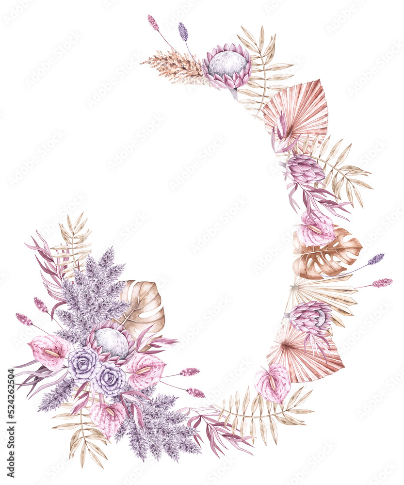 Watercolor tropical boho frames made of flowers Watercolor tropical boho frames made of flowers