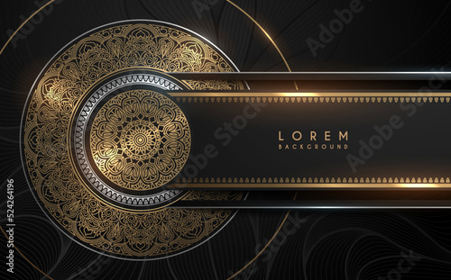 Abstract black and gold circle ornate background