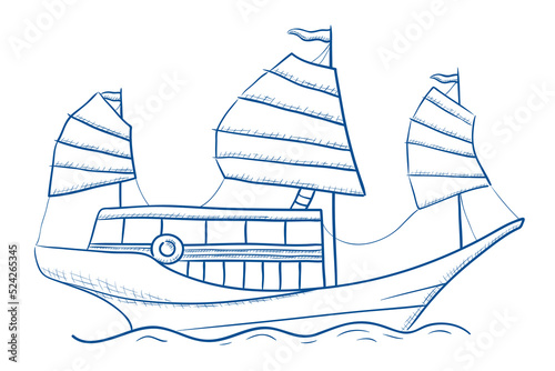 monochrome vector illustration Chinese ship