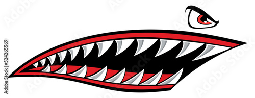 Print op canvas Motorcycle and car vector graphic Flying tigers shark teeth shark mouth vinyl de