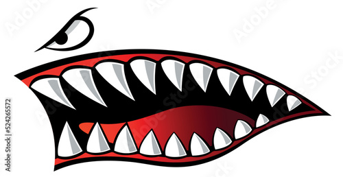 Shark teeth car decal angry Flying tigers bomber shark mouth motorcycle fuel tank sticker vector graphic