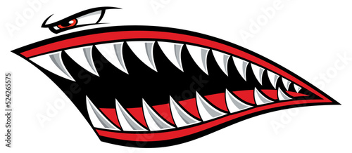 Fotografia, Obraz Flying tigers bomber plane vector graphic angry shark teeth shark mouth car deca