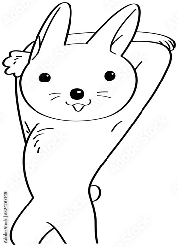 うさぎが頭の後ろで腕を組んだファンタジーポーズをしているイラスト