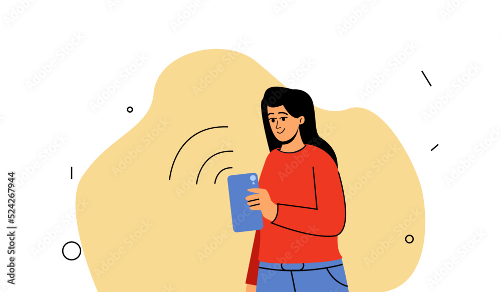 A girl with a phone, online communication. Chat with friends, family online A girl with a phone, online communication. Chat with friends, family online