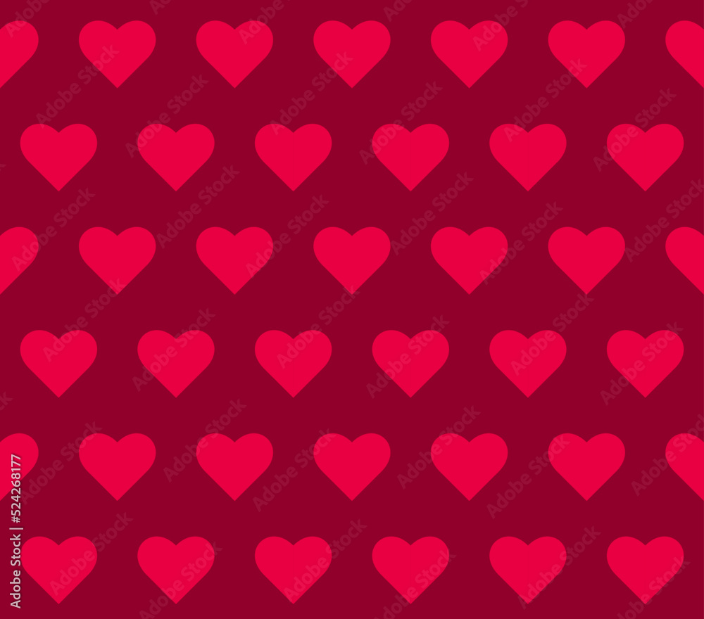Endless seamless pattern of hearts Red vector hearts Background. Wallpaper for wrapping paper Background for Valentine's Day Vector illustration. Color pattern with hearts Celebration. Cute Heart Love
