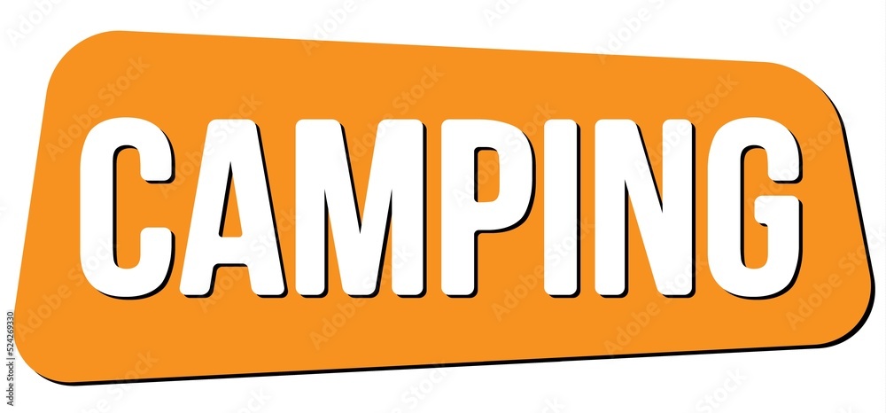 CAMPING text on orange trapeze stamp sign. CAMPING text on orange trapeze stamp sign.
