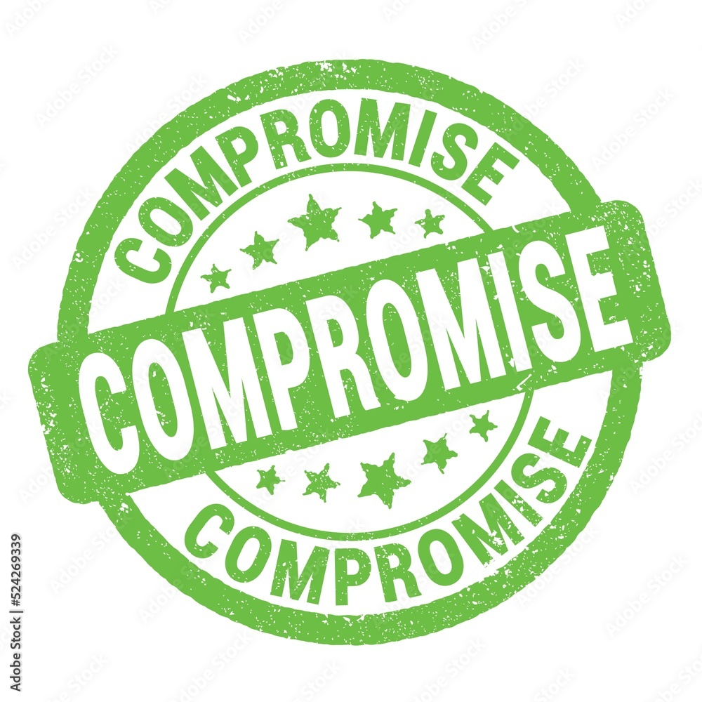COMPROMISE text written on green round stamp sign. COMPROMISE text written on green round stamp sign.