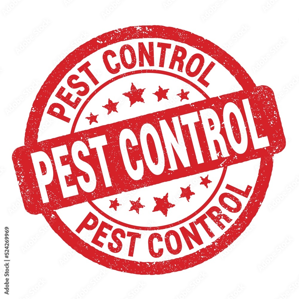PEST CONTROL text written on red round stamp sign. PEST CONTROL text written on red round stamp sign.