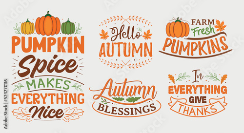 Set of fall and autumn lettering, fall and autumn isolated hand drawn typography design for greeting print label poster vector illustration