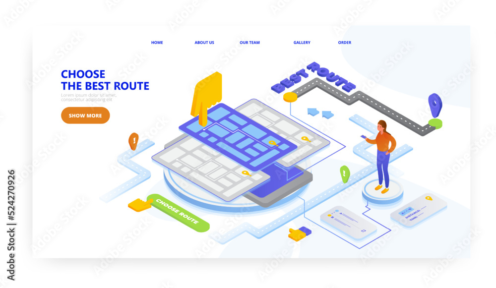 Choose the best route on mobile, landing page design, website banner ...