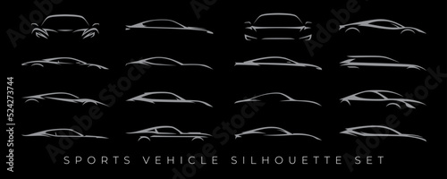 Sports car logo silhouette set. Motor vehicle dealership emblem. Auto garage symbol. Showroom dealer icon. Vector illustration.