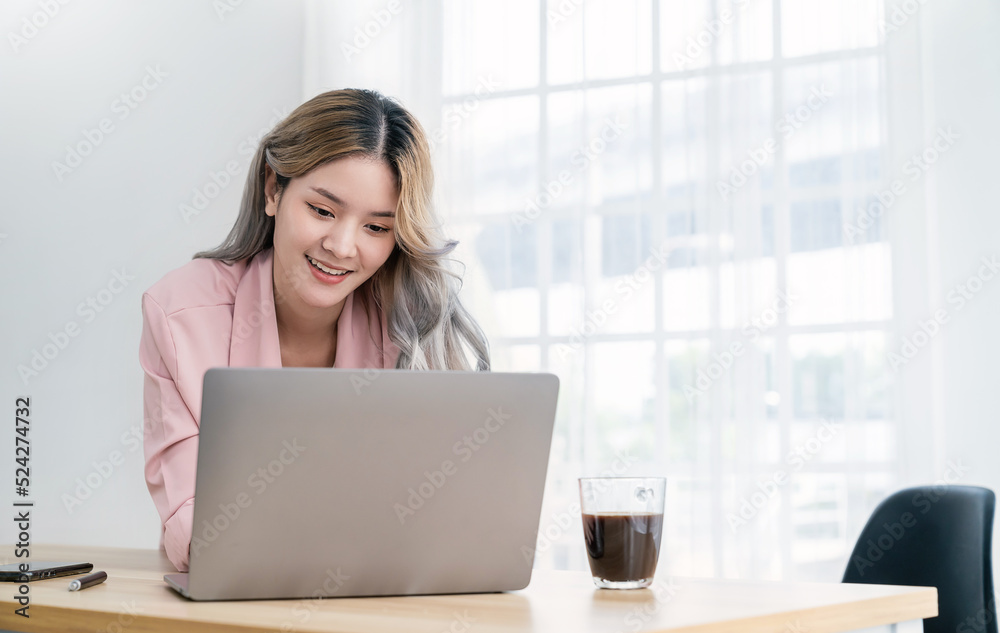 Portrait beautiful business asian creative woman online work office desk use computer copyspace. Success business suit people employee freelance sme online marketing work at home, co working space. Portrait beautiful business asian creative woman online work office desk use computer copyspace. Success business suit people employee freelance sme online marketing work at home, co working space.