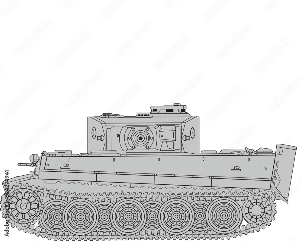 German heavy tank Pz-VI Tiger side view with rotated turret