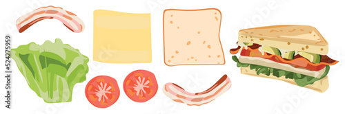 Sliced ​​sandwich and ingredients. Fresh ingredients for cooking.