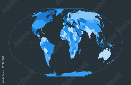 World Map. McBryde-Thomas flat-polar quartic pseudocylindrical equal-area projection. Futuristic world illustration for your infographic. Nice blue colors palette. Charming vector illustration.