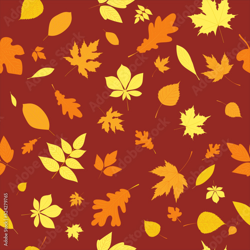 seamless brown background with yellow leaves  vector
