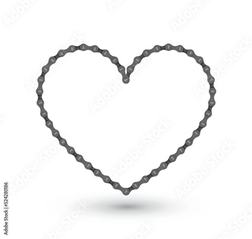 Vector realistic heart created from bike chain. 46 parts. Isolated on white background.

