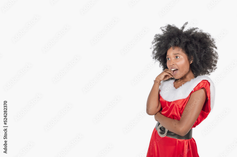 female brunette adult surprised in christmas dress female brunette adult surprised in christmas dress