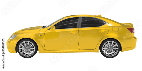 car isolated on white - yellow paint, tinted glass - left side view - 3d rendering