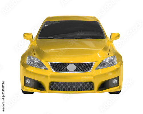 car isolated on white - yellow paint, tinted glass - front view - 3d rendering
