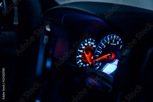 Side view of the gauge cluster on a car