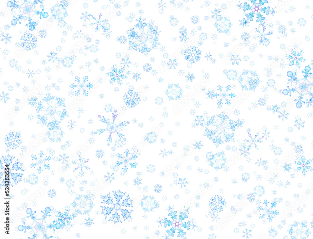 ランダムな雪の結晶の背景。水彩イラスト。（透過背景）