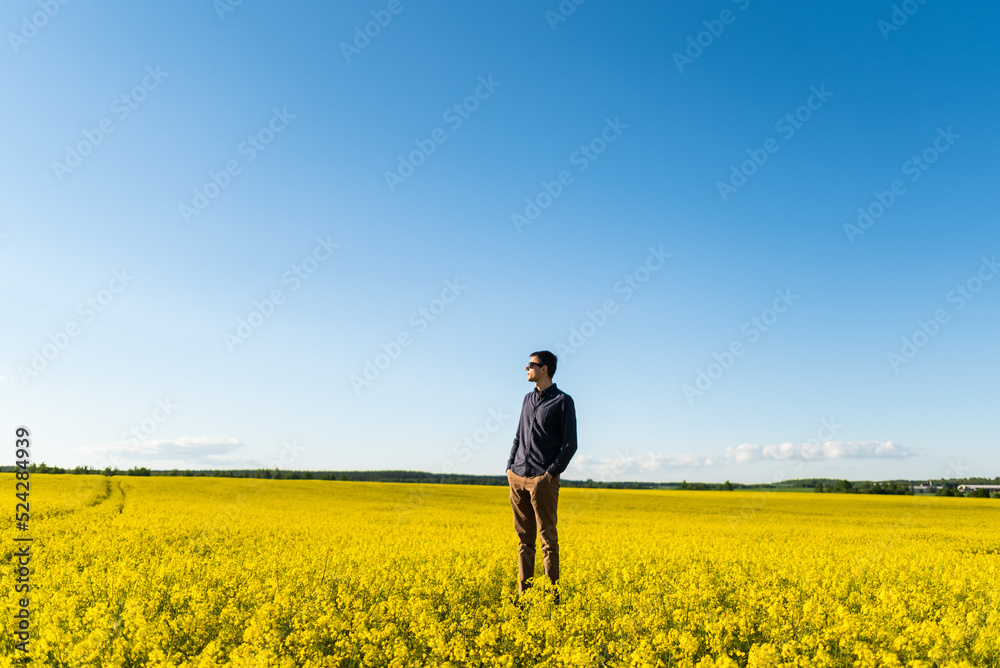 Man in the field. Agriculture - country outdoor scenery, warm sunset light. Man in the field. Agriculture - country outdoor scenery, warm sunset light.