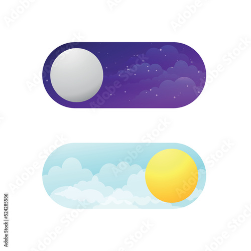 Day and night mode switcher isolated on white background. On Off Switch Element.  Switch to dark or light mode. Vector stock