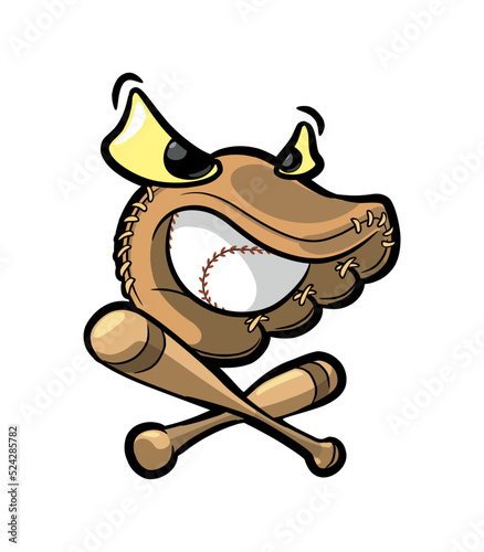 baseball team logotype template with glove and crossed bates